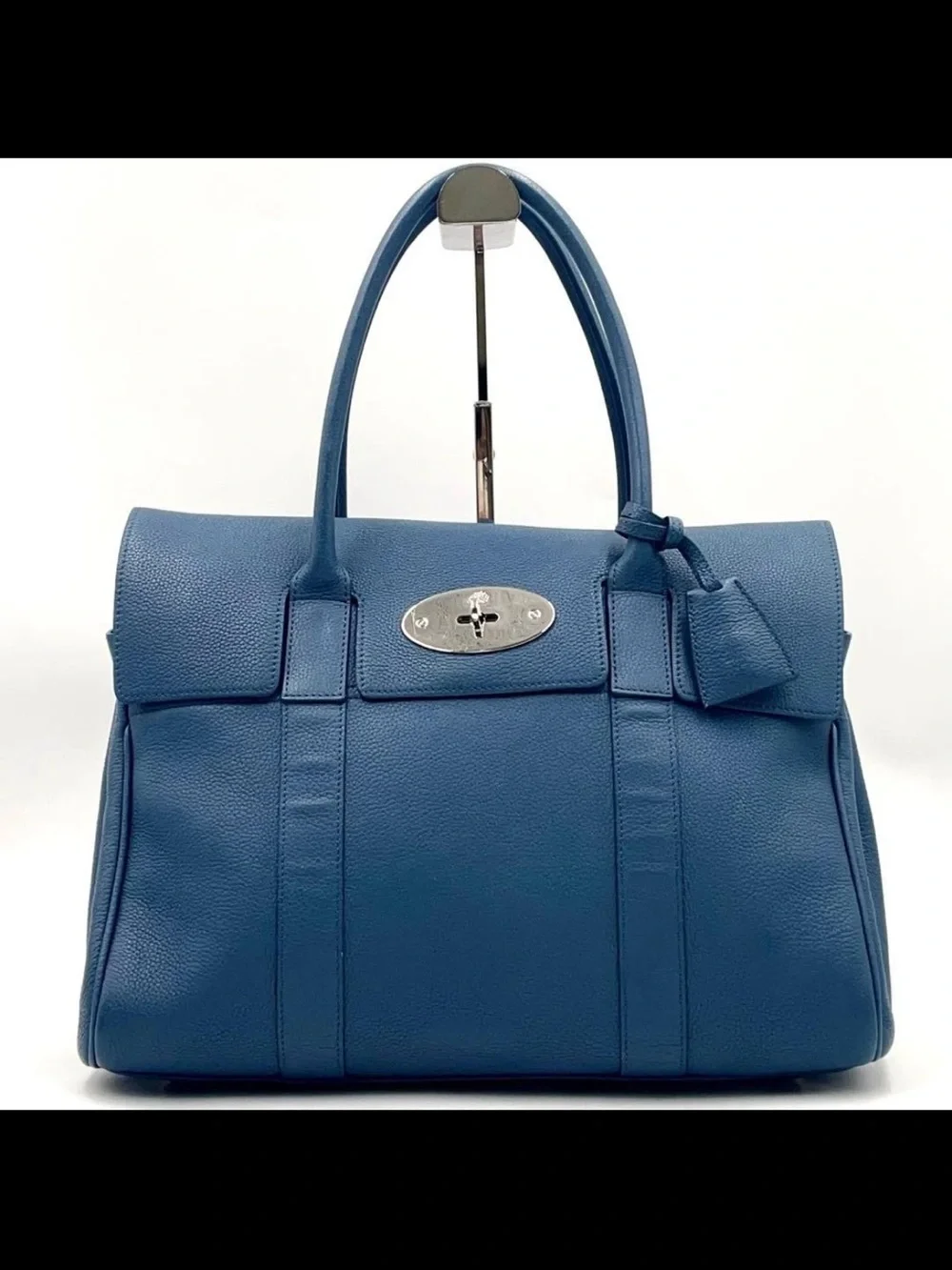 Mulberry Blue Leather Satchel with Turn-Lock Closure